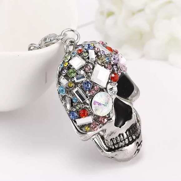 Multicolored Crystal & Silver Skull Keychain Charm - Picture 4 of 14